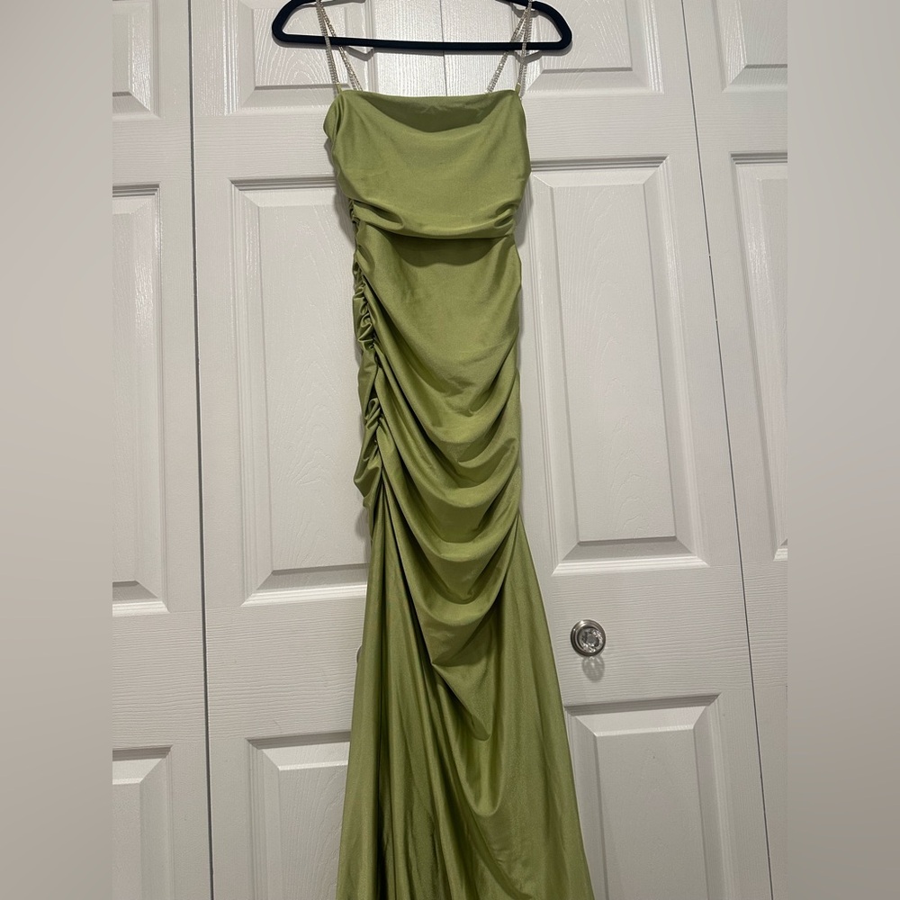 Windsor Olive Green Ruched Maxi Dress Cowl Neck